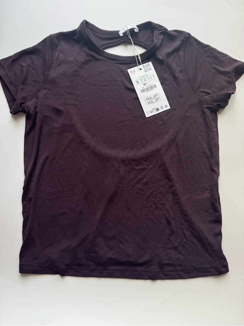 Zara Women's Short Sleeve Tee open back brown xs NWT